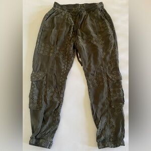 JOHNNY WAS Olive Green Speir Eyelet Joggers Size S